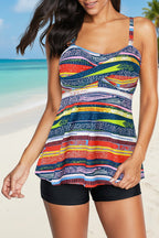 Printed Split Boxer Swimsuit for women by FitiqueFit, two-piece swimwear set with vibrant patterns and comfortable fit.