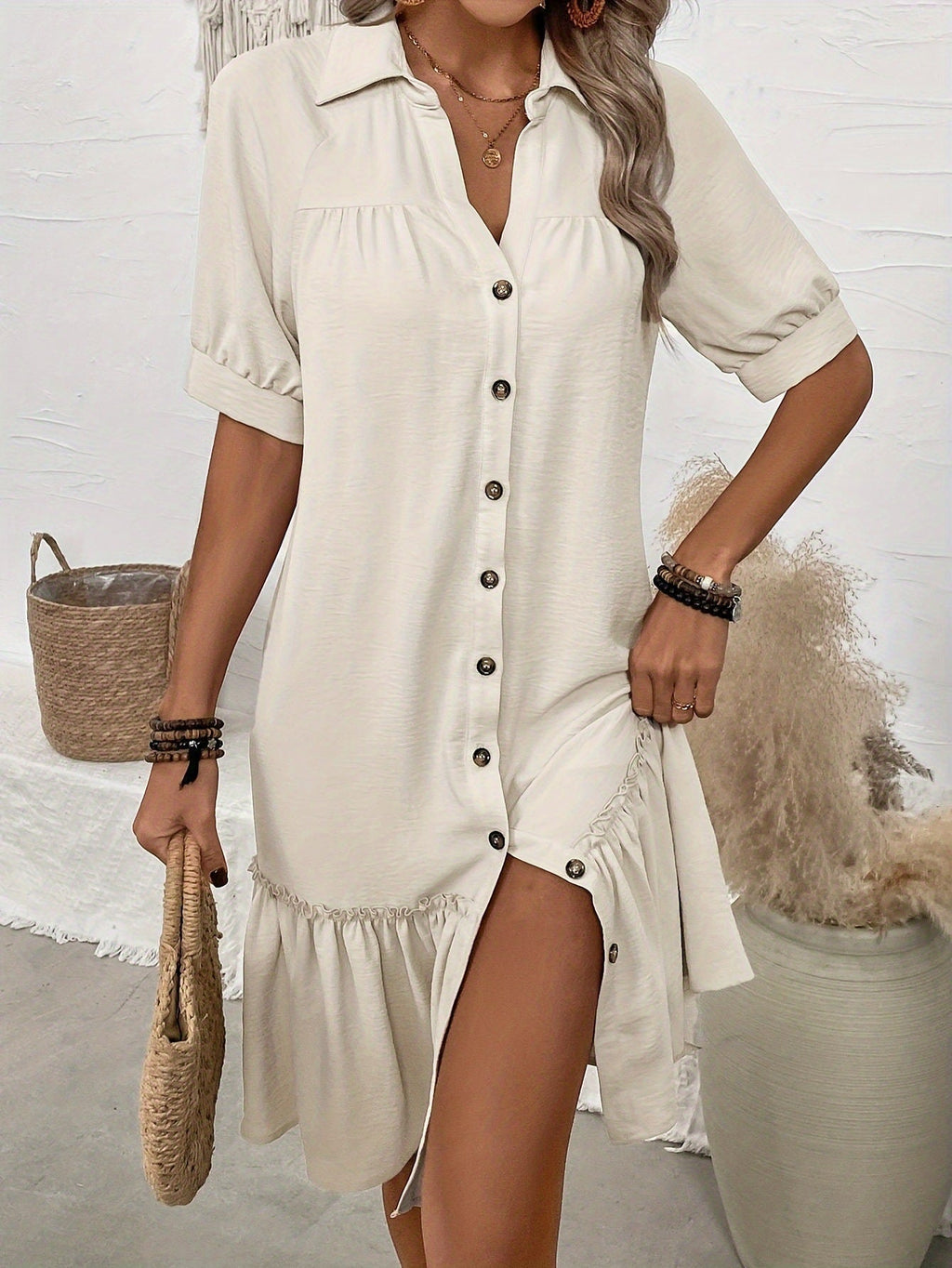 Women's FitiqueFit puff sleeve mini dress with ruffled hem in a solid color, featuring a stylish and feminine silhouette.