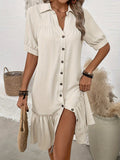 Women's FitiqueFit puff sleeve mini dress with ruffled hem in a solid color, featuring a stylish and feminine silhouette.