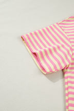 Plus size Lilliana Stripe Boxy loungewear set by Threaded Pear, featuring a comfortable striped top and matching bottoms.