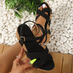 Women's open toe mid-heel wedge sandals by Trendsi, faux leather, stylish and comfortable footwear for summer.