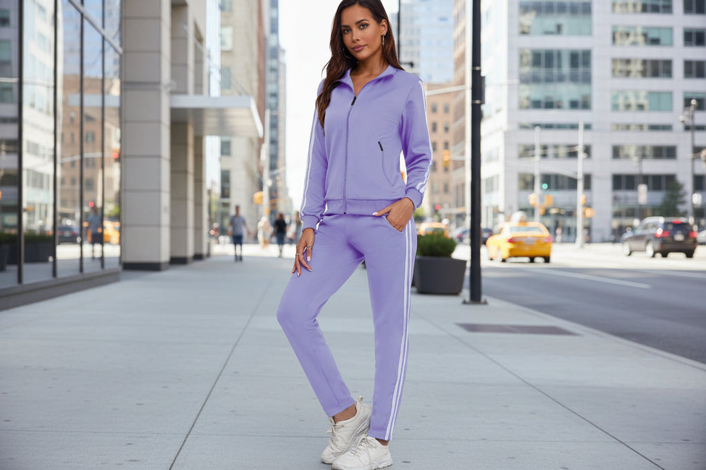 Women’s printed sports long-sleeve hoodie set by FitiqueFit, stylish activewear with colorful print and comfortable fit.