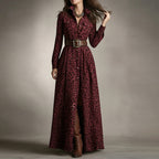 Women's printed lapel slim-fit dress from Plush Fashion Hub featuring a casual style with elegant patterns and a fitted silhouette.