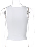 Bead-embellished square neck tank top by Shopimist, featuring a stylish design with detailed bead accents and a modern square neckline.