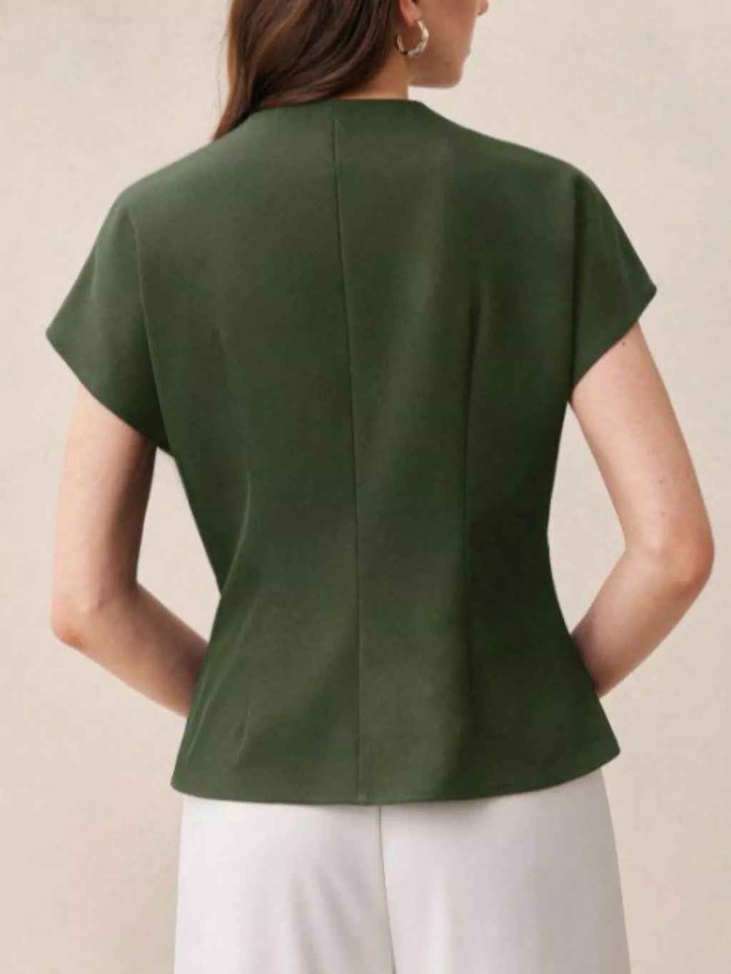 Wrap-front one-button shirt from Trendsi, featuring long sleeves and a fitted design, perfect for casual or office wear.