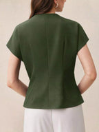 Wrap-front one-button shirt from Trendsi, featuring long sleeves and a fitted design, perfect for casual or office wear.