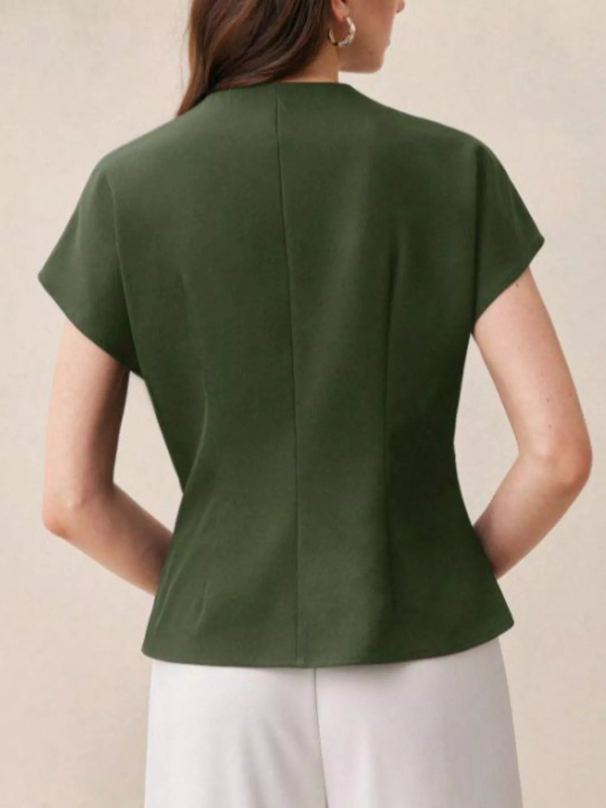 Wrap-front one-button shirt from Plush Fashion Hub, featuring a stylish design with a classic collar and long sleeves.