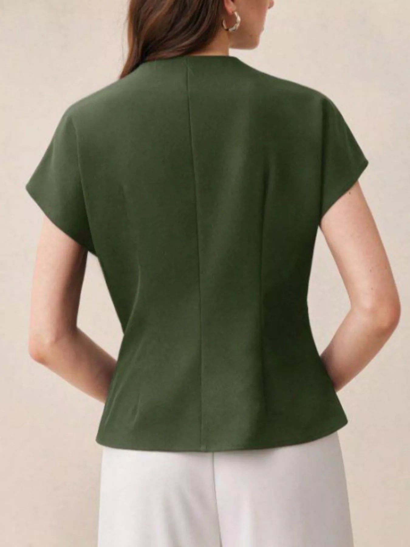 Wrap-front one-button shirt from Trendsi, featuring long sleeves and a fitted design, perfect for casual or office wear.