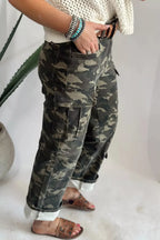 Camouflage print women's denim pants with multiple pockets from Shopimist, featuring a stylish and functional design.