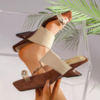 Shopimist toe loop block heel sandals with open-toe design and ankle strap, featuring stylish and comfortable footwear.