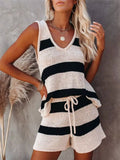 Striped knit tank top and shorts set from Shopimist, featuring a casual, comfortable design with colorful vertical stripes.