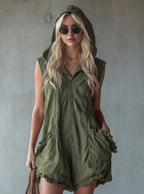 Women's retro hooded zip-up sleeveless cropped jumpsuit by FitiqueFit, featuring a fitted design and casual style.