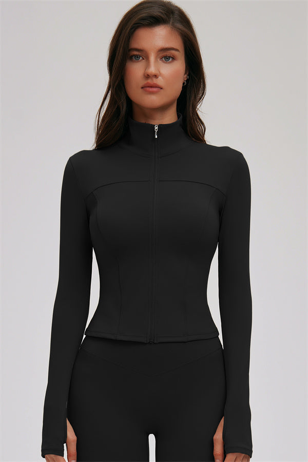 Kinetic Zip Jacket, cross-back sports bra, and leggings set by Fitglutes Activewear, designed for workout and gym wear.