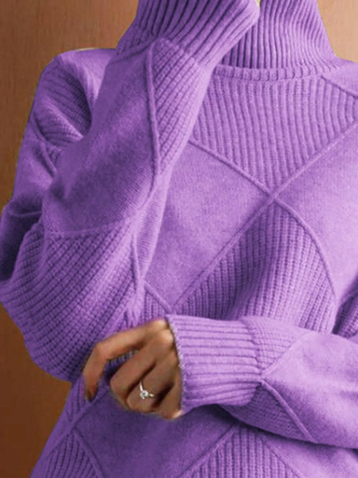 Argyle pattern turtleneck sweater by Trendsi, featuring a classic knitted design in multiple colors and a cozy fit.