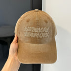 American Retro washed denim peaked cap with vintage Korean style baseball design, featuring a curved brim and classic stitching.