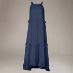 Elegant apricot ruffle maxi dress by Plush Fashion Hub, featuring flowing fabric and stylish design for casual wear.