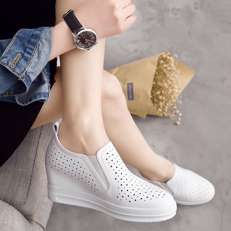 Elevated slip-on women's shoes with thick soles by Plush Fashion Hub, showcasing a stylish and comfortable footwear design.