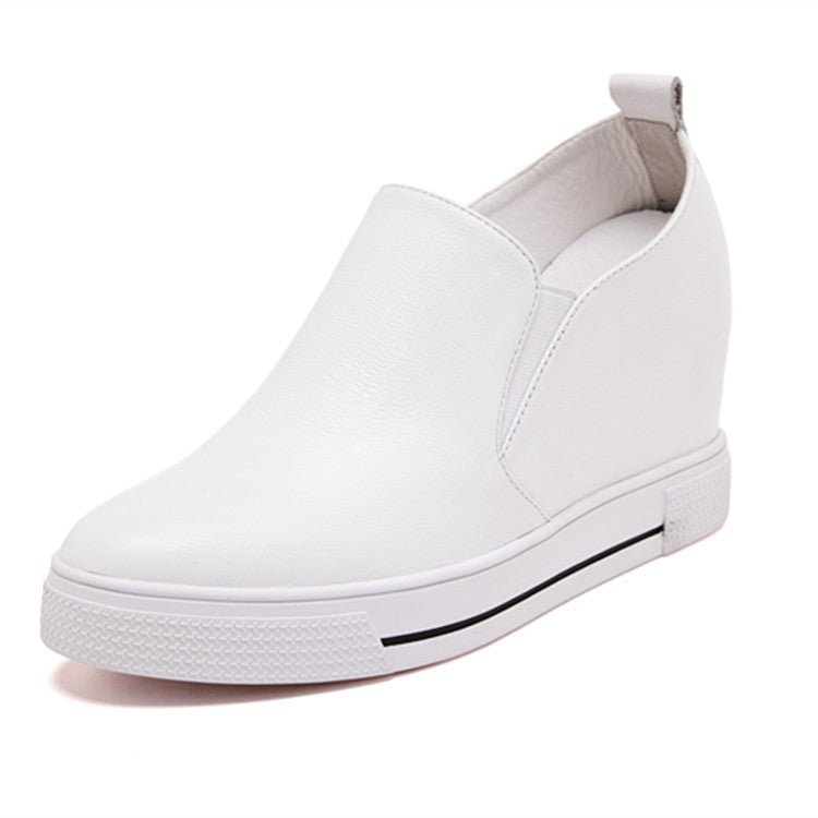 Elevated slip-on women's shoes with thick soles by Plush Fashion Hub, showcasing stylish and comfortable footwear design.