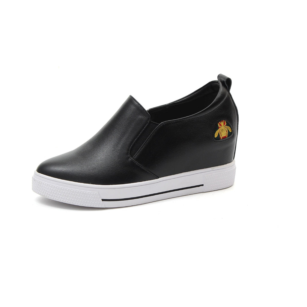 Elevated Slip-On Women's Thick Sole Shoes in black with chunky platform, stylish and comfortable footwear by Plush Fashion Hub.