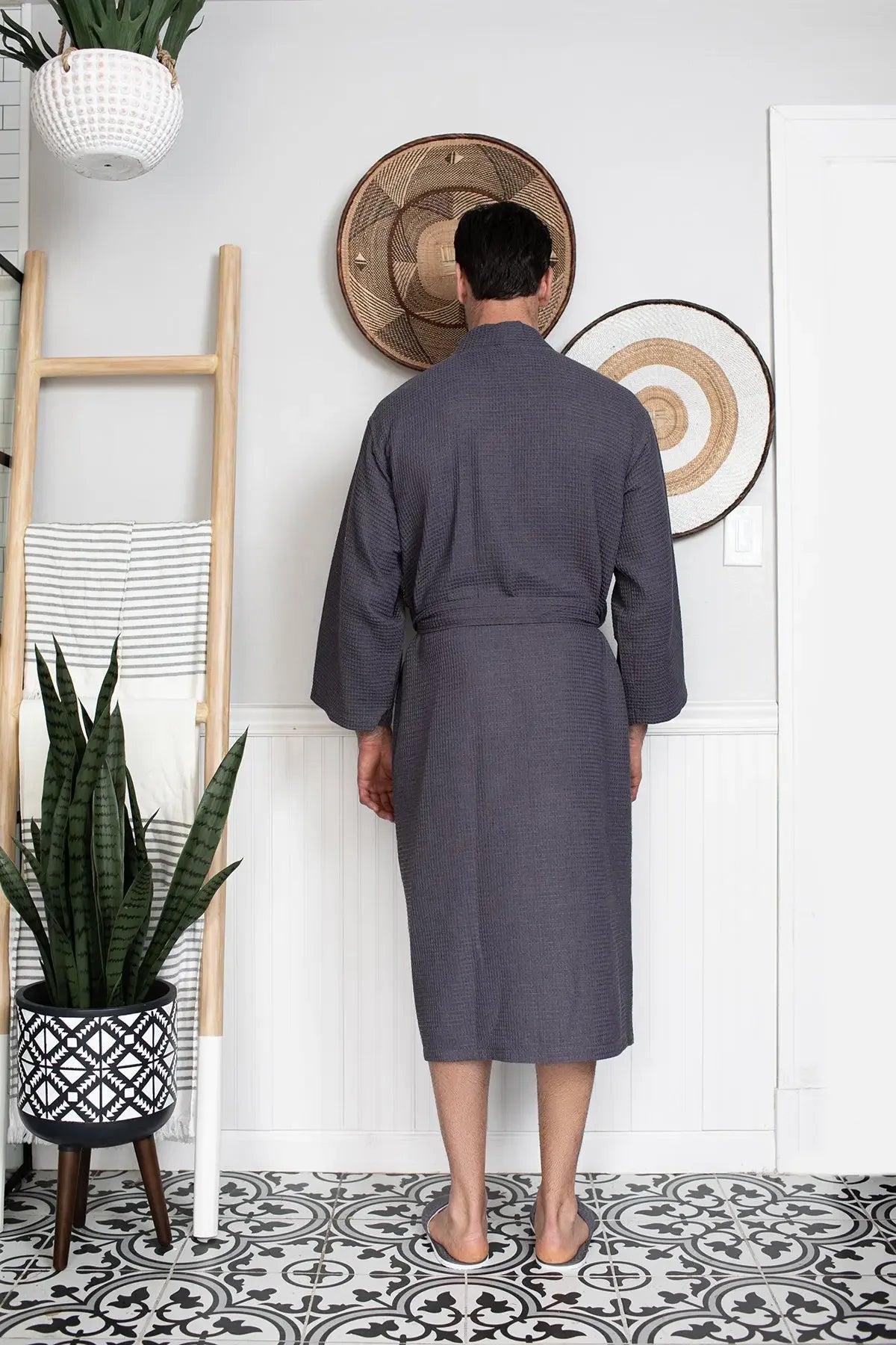 Men's plush waffle spa bathrobe with embroidery, lightweight and absorbent, by Plush Fashion Hub.