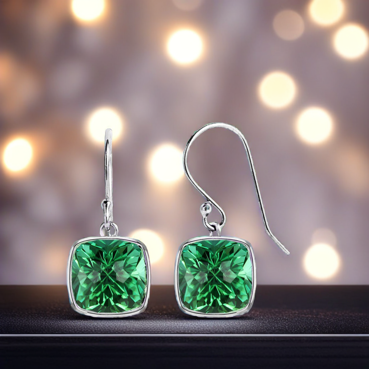 4.50CTW Lab Grown Cushion Cut Emerald Drop Earrings in 925 Sterling Silver - 8mm Square Gems-3
