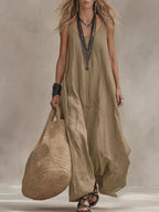 Plus size Shopimist maxi dress with scoop neck, sleeveless design, full length, flowing fabric for a comfortable, stylish look.