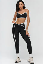 Fitglutes activewear Crave Contrast Sports Bra and Leggings 2-piece set, featuring black and white color blocking for workout and gym.