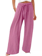 Plus size wide leg pants with drawstring waist from Shopimist, full-length casual trousers in a comfortable fit.