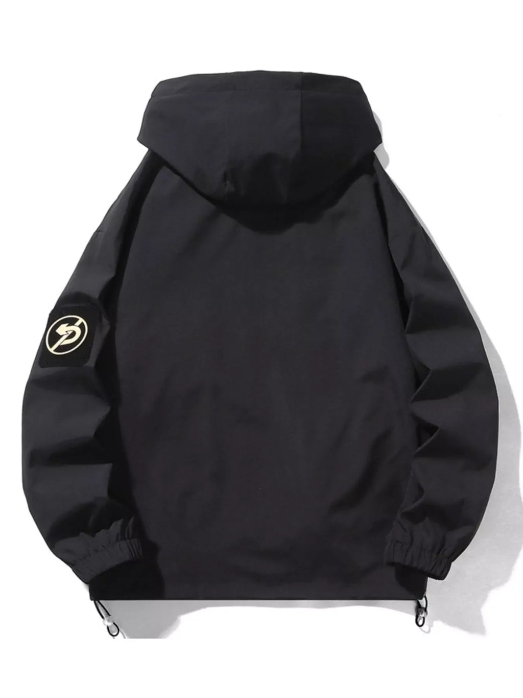Plus size men's hooded jacket with drawstring and zip-up front by Shopimist, featuring a casual fit and front pockets.
