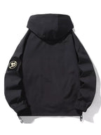 Plus size men's hooded jacket with drawstring and zip-up front by Shopimist, featuring a casual fit and front pockets.