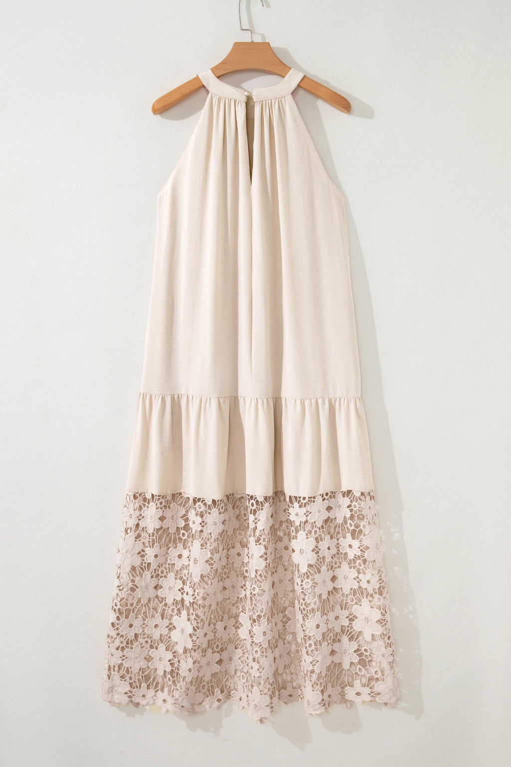 Threaded Pear Ensley Loose Halter Maxi Dress in lightweight fabric, featuring a relaxed fit and halter neckline for summer wear.