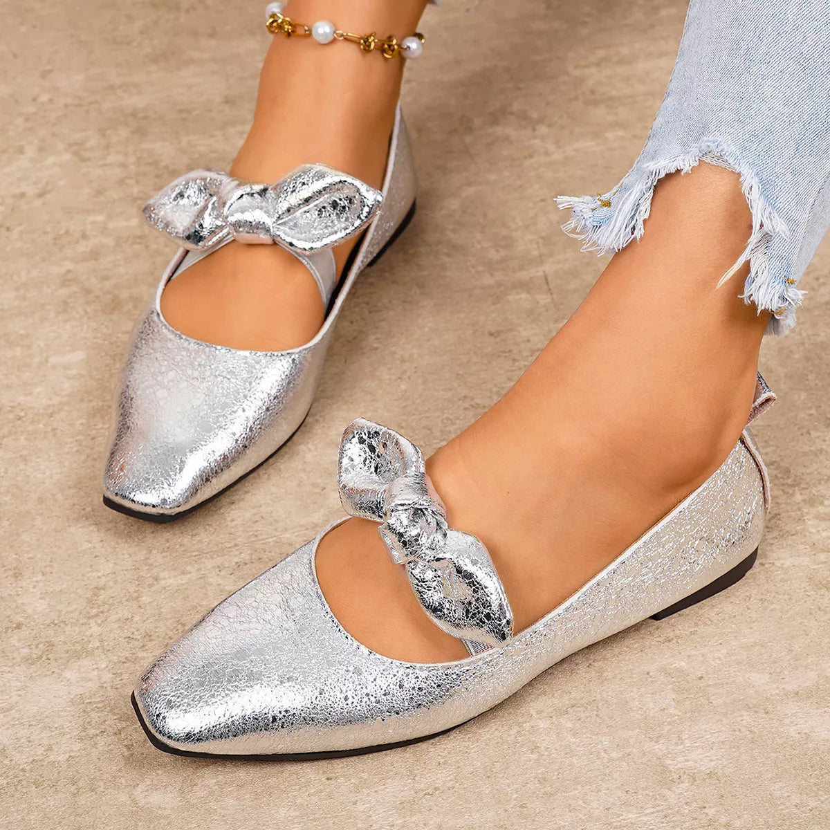 Plush Fashion Hub bow square toe slip-on sandals with stylish design and comfortable fit, perfect for casual summer wear.