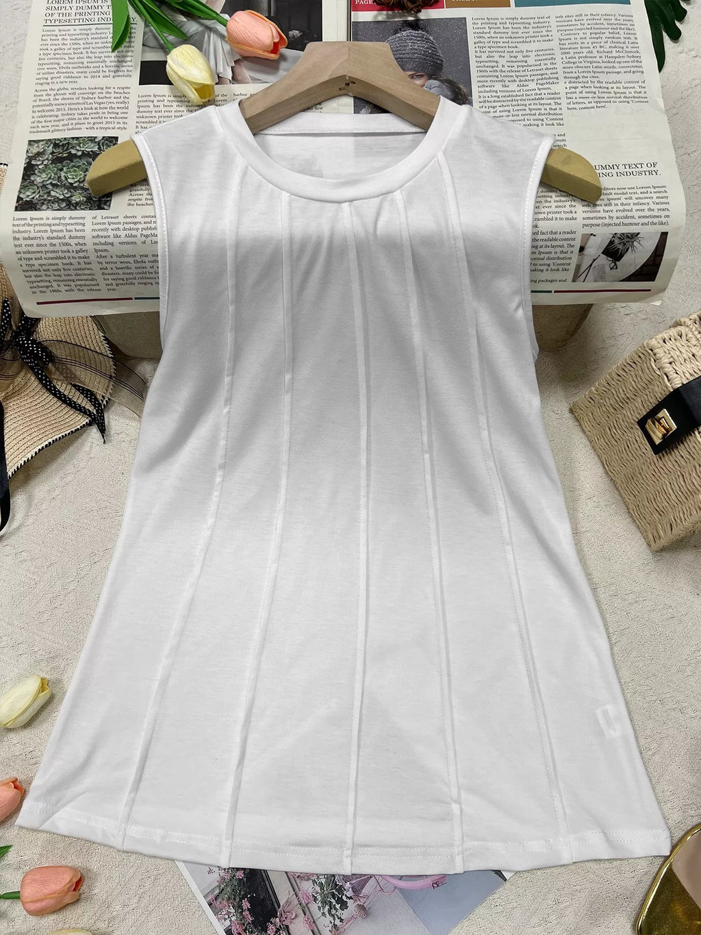 Trendsi round neck tank top, lightweight sleeveless tops in soft fabric, casual style, shown in a neutral color.