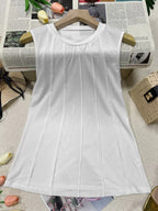 Trendsi round neck tank top, lightweight sleeveless tops in soft fabric, casual style, shown in a neutral color.
