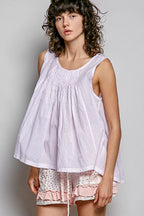 Pol Pol sleeveless striped cotton top with round neck and pleated design, stylish and comfortable for casual wear.