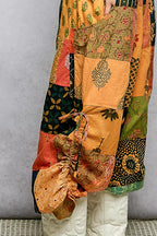 Printed patchwork wide leg cotton pants with side drawstring, featuring a dress style from Trendsi.