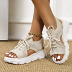 Shopimist breathable mesh lace-up platform sandals with open toes and chunky soles, perfect for casual summer wear.