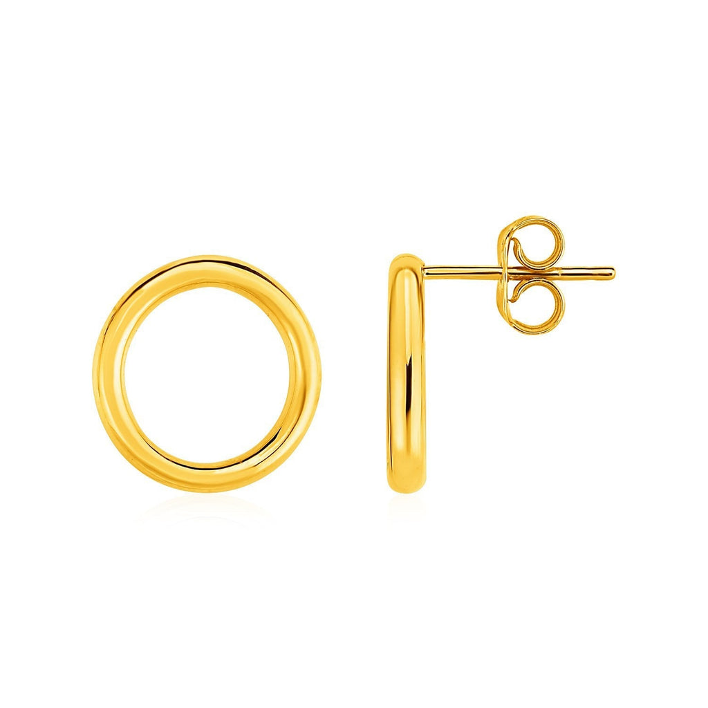 14k yellow gold open circle post earrings, lightweight jewelry with a sleek, minimalist design, by Plush Fashion Hub.