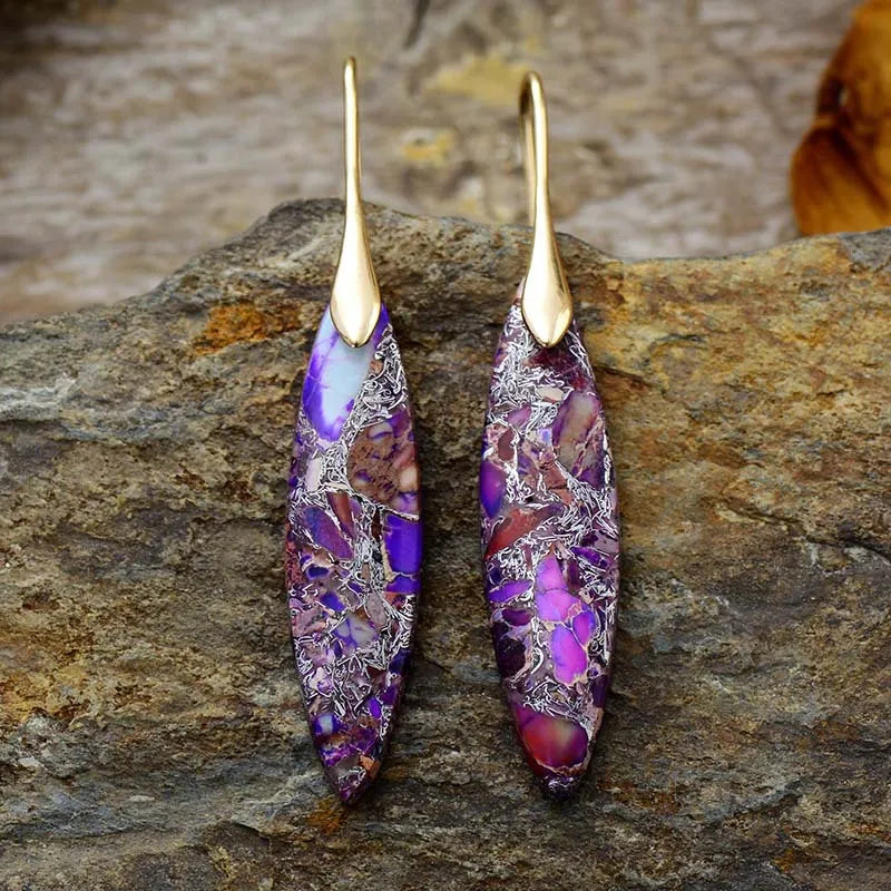 Copper natural stone geometric shape earrings with modern design, featuring earthy tones and stylish craftsmanship.