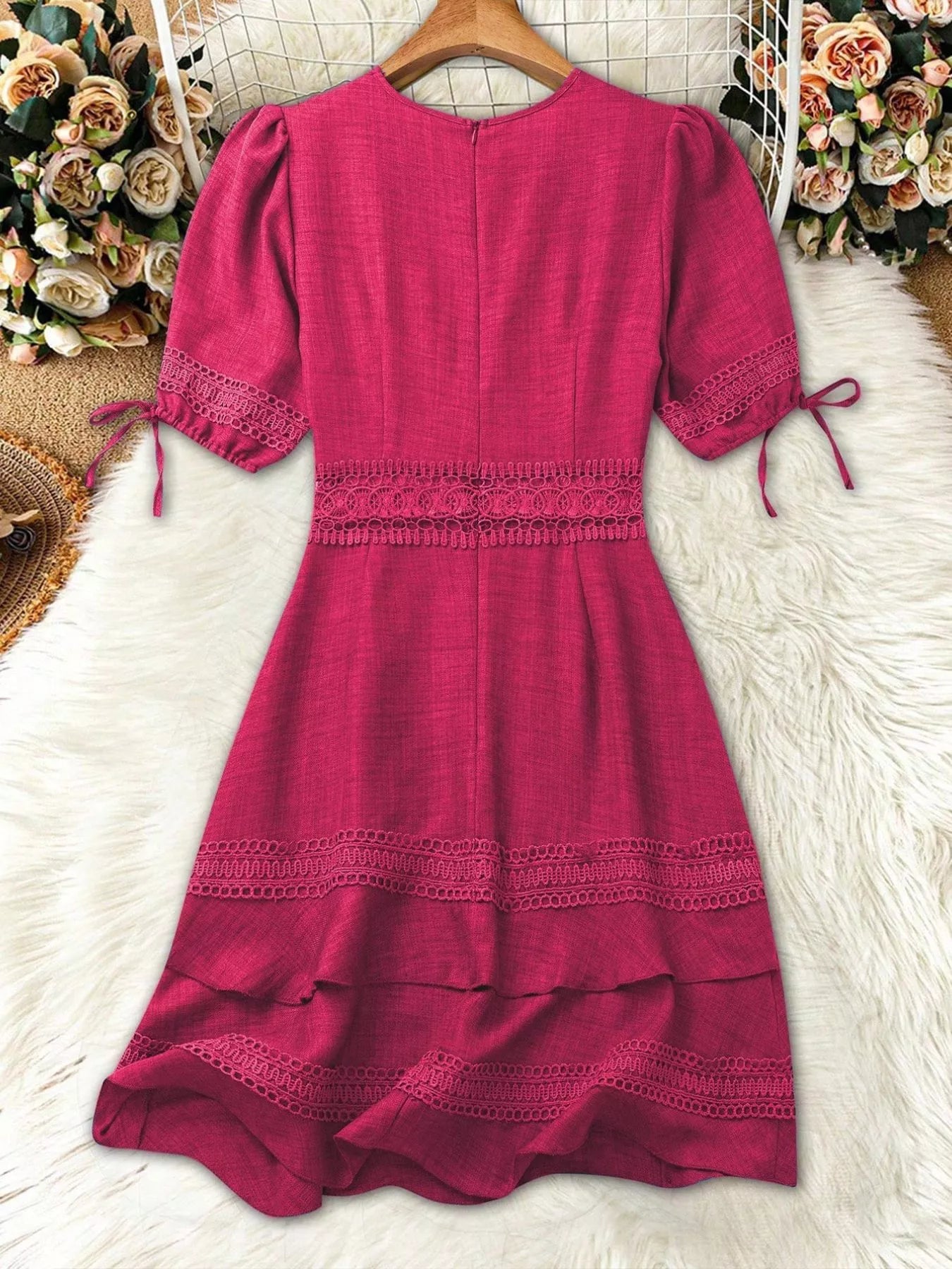 Lace detail V-neck mini dress by Shopimist, featuring delicate lace accents and a fitted sleeveless silhouette.