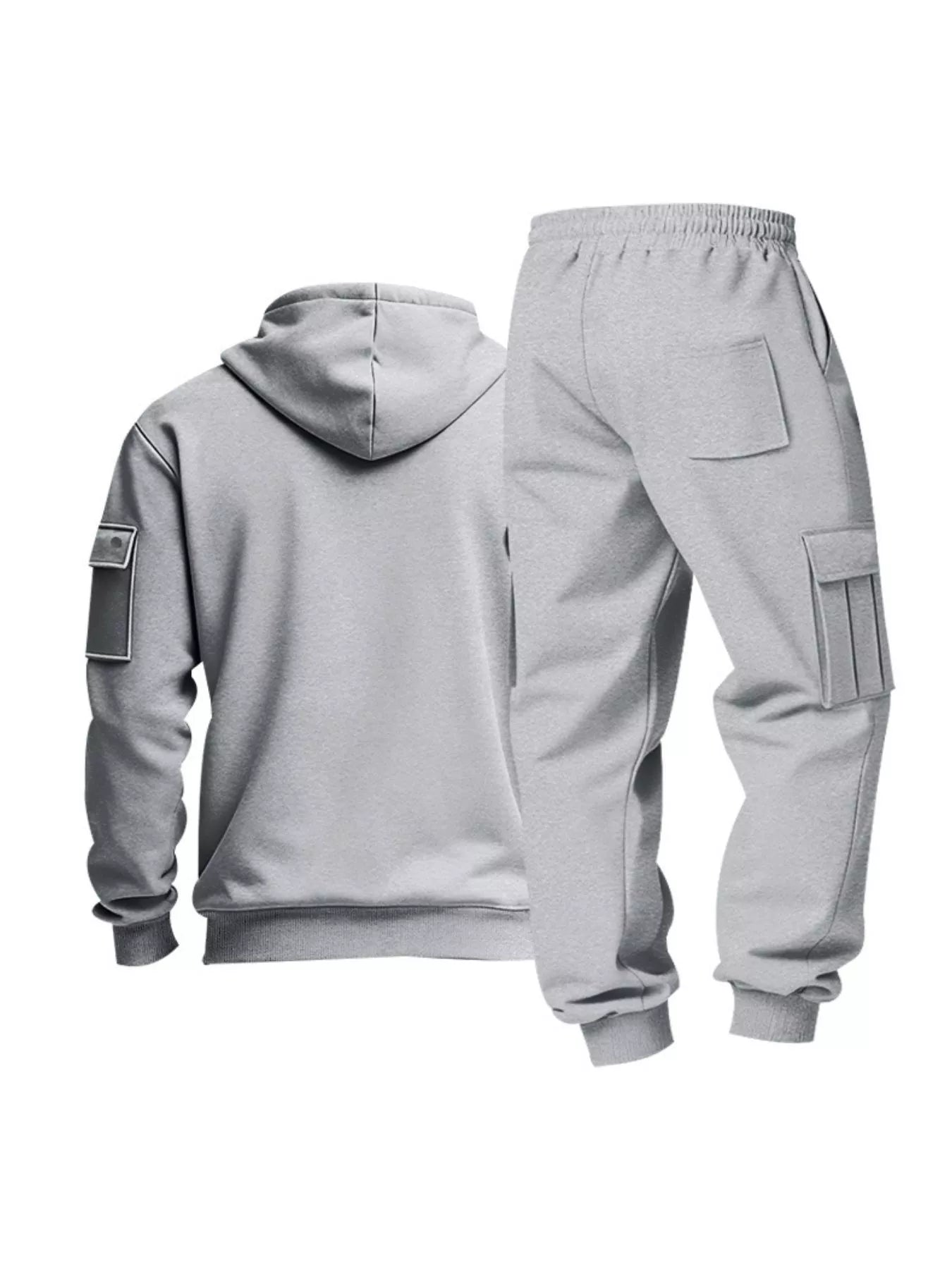 Men's plus size full zip hoodie and cargo pants set by Shopimist, featuring a comfortable fit and casual style.