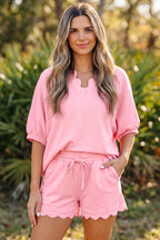 Threaded Pear Madeleine scalloped dolman oversize short set featuring relaxed fit and scalloped edges, perfect for casual wear.