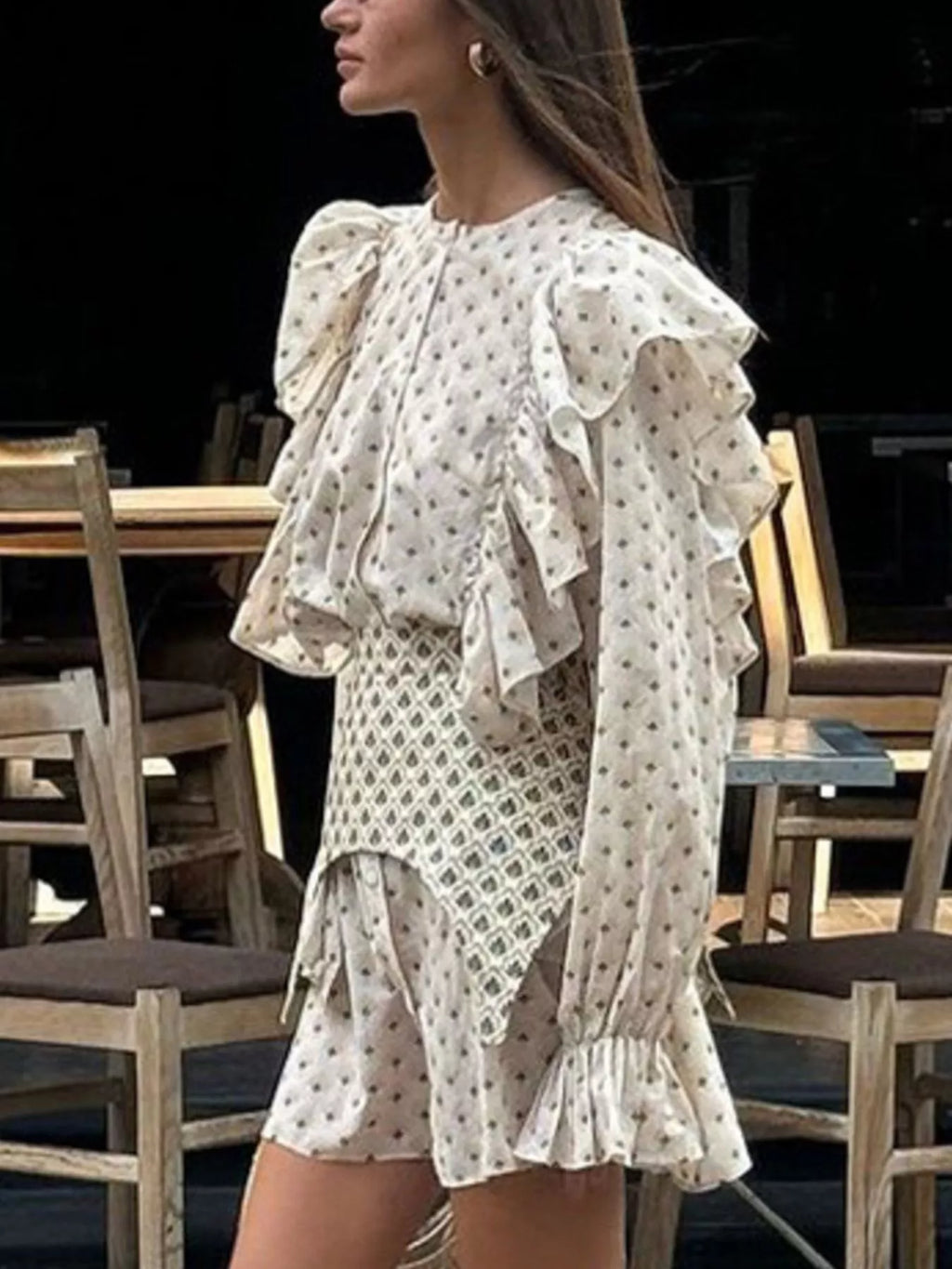 Shopimist ruffled floral print mini dress with a fitted bodice and flowy skirt, perfect for spring and summer occasions.