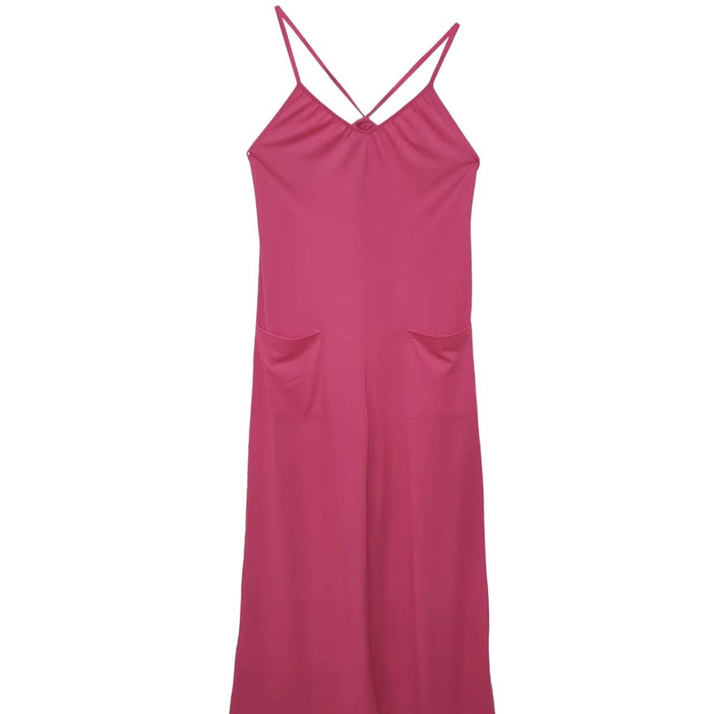 Women's plush fashion hub cross backless wide-leg camisole jumpsuit, casualwear with a flowy silhouette and stylish design.