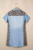 Leopard Print Panel Short Sleeve Dress