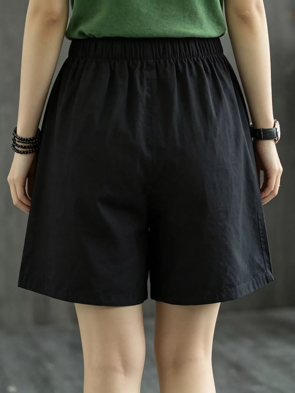 Casual elastic waist shorts by Trendsi featuring a relaxed fit, lightweight fabric, and versatile style for everyday wear.
