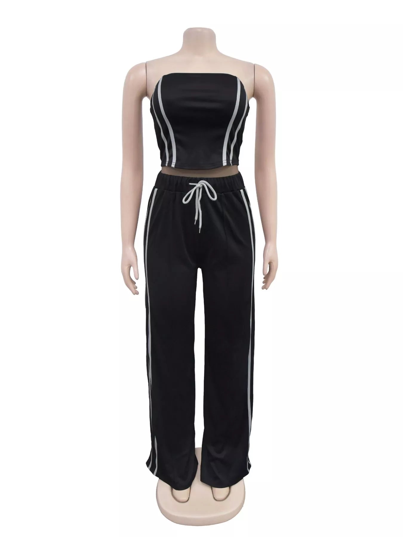 Trendsi sleeveless tube top and wide-leg pants set, stylish matching outfit, light fabric, and modern design for casual wear.