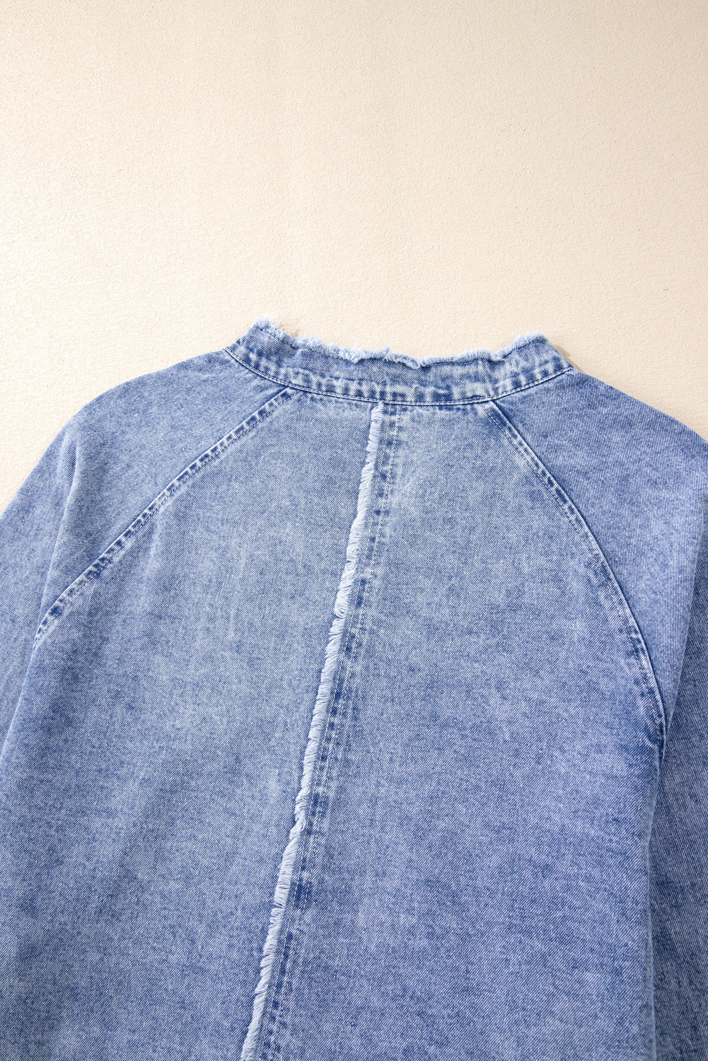 VYSN raw hem button-down long sleeve denim dress shown on a mannequin, featuring a classic collar and casual fit.