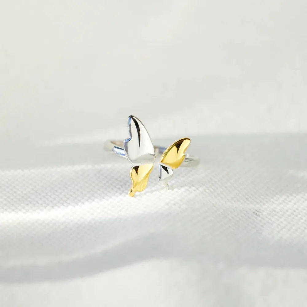 925 sterling silver butterfly ring with detailed butterfly design, showcasing elegant craftsmanship and shiny silver finish.
