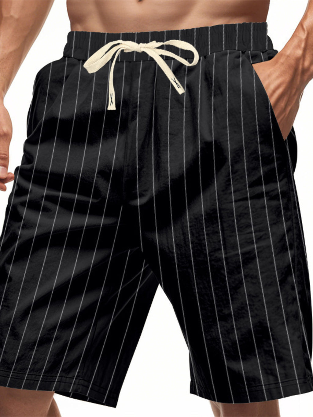 Men's plus size striped casual shorts with drawstring waist from Trendsi, featuring a relaxed fit and comfortable fabric.